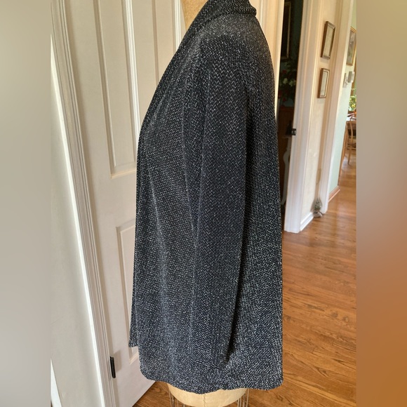 Slinky Brand Lurex Cardigan MED Silver & Black Tuxedo Front Lapels GREAT TOPPER - Picture 3 of 7